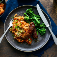 Sweet potato mash with soy sauce and salad onions