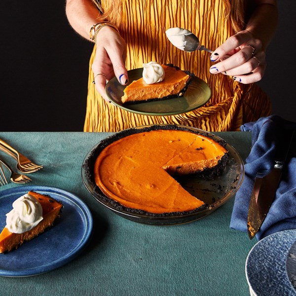 Sweet potato–miso pie with chocolate-sesame crust