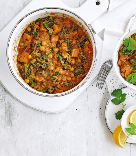 Sweet potato, okra and chickpea curry