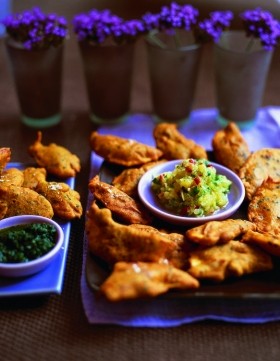 Sweet potato pakoras with fresh mint chutney