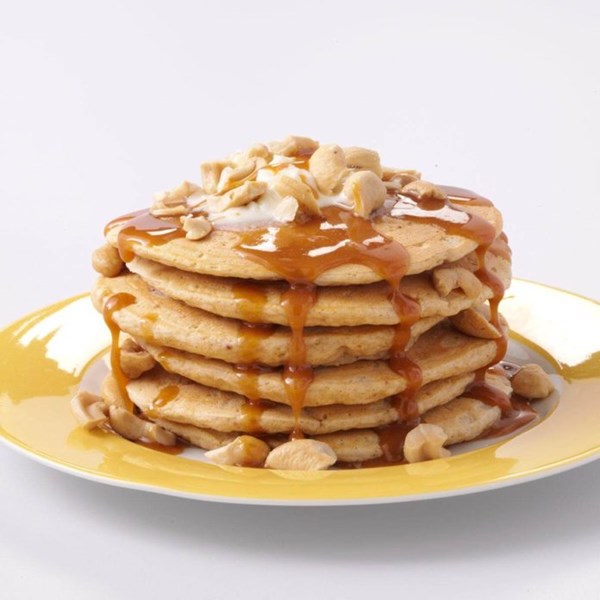 Sweet potato pancakes with caramel sauce