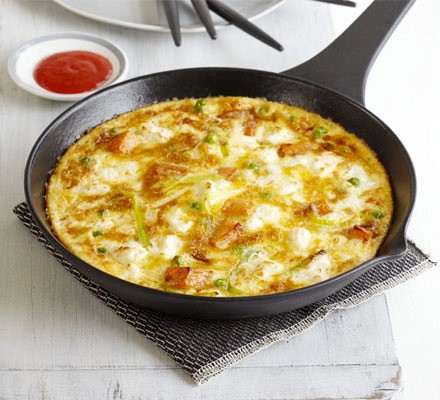 Sweet potato, pea and feta frittata