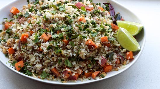 Sweet potato, peanut and onion poha