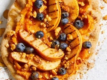 Sweet potato, pear, and blueberry flatbreads 