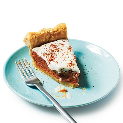 Sweet potato pie with spiced cream topping