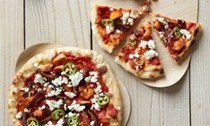 Sweet potato pizza with dates, green chilli and feta