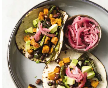 Sweet potato, poblano, and black bean tacos