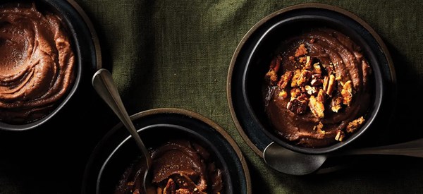 Sweet potato pudding with glazed pecans 
