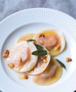 Sweet potato ravioli with sage butter & pine nuts