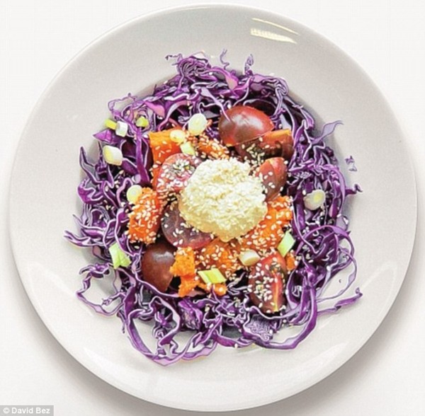 Sweet potato, red cabbage and cherry tomatoes
