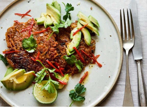 Sweet potato rösti with avocado, cilantro & chilli
