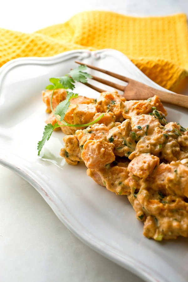 Sweet potato salad with lime pickle and cashews