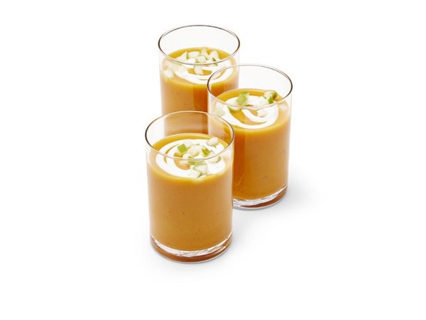 Sweet potato soup shooters with marshmallow cream 
