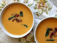 Sweet potato soup with bacon and crispy sage
