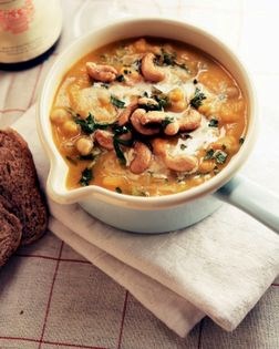 Sweet potato soup with buttered cashews