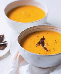 Sweet potato soup with pumpernickel croutons