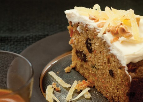 Sweet potato spice cake with hazelnuts and candied ginger