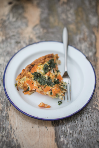 Sweet potato, spring onion, spinach and goat's cheese frittata