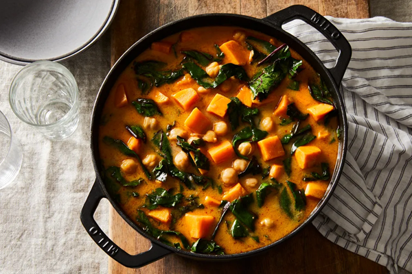 Sweet potato stew with chickpeas & hardy greens