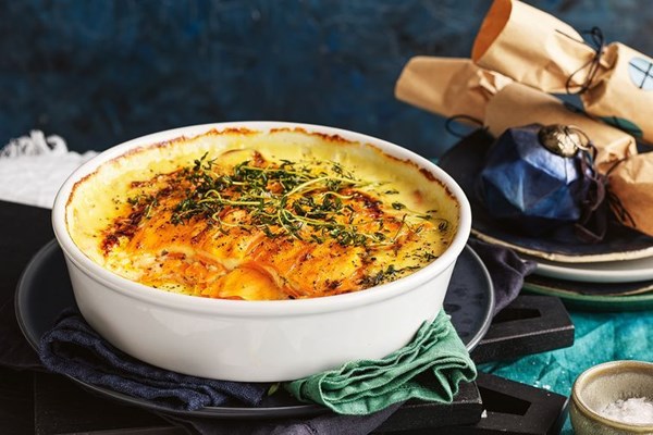 Sweet potato, Taleggio and thyme gratin