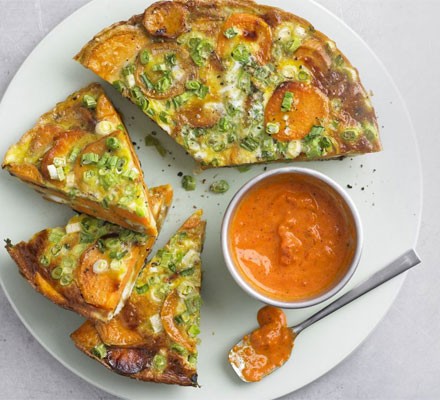 Sweet potato tortilla with pepper sauce