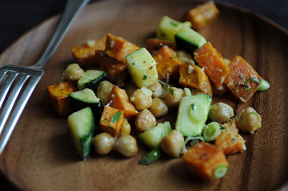 Sweet potato, zucchini, and chickpea salad