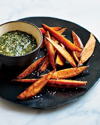 Sweet potatoes with almond pesto