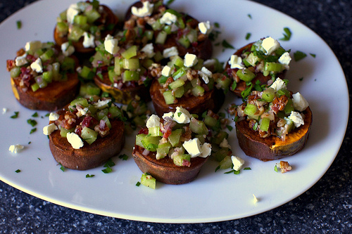 Sweet potatoes with pecans and goat cheese