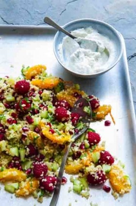 Sweet raspberry, cucumber and mint tabouli