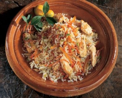 Sweet rice with candied orange peel (Shirin polow)