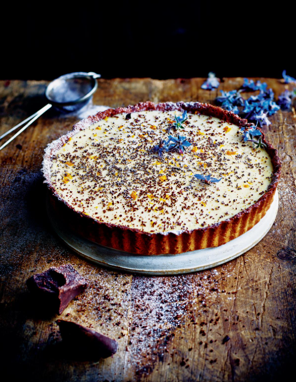 Sweet ricotta torta with dark chocolate and orange zest