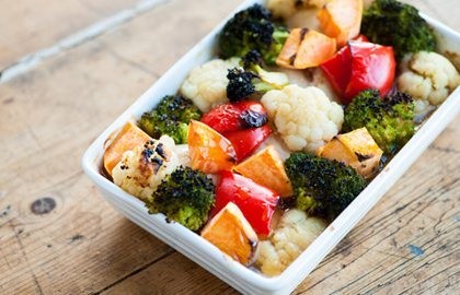 Sweet roasted chicken topped with cobbled vegetables