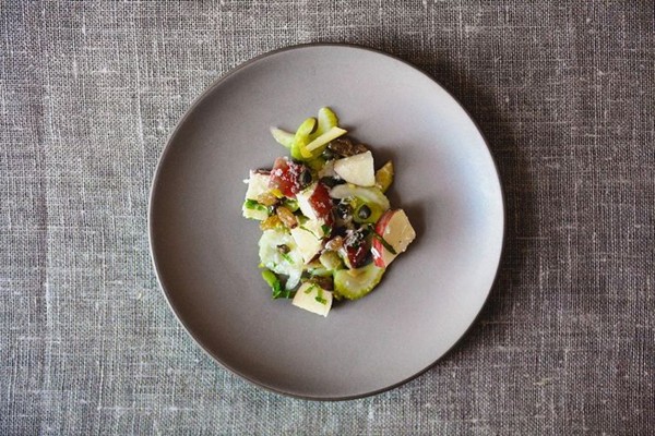 Sweet, salty, crunchy, zingy apple and celery salad