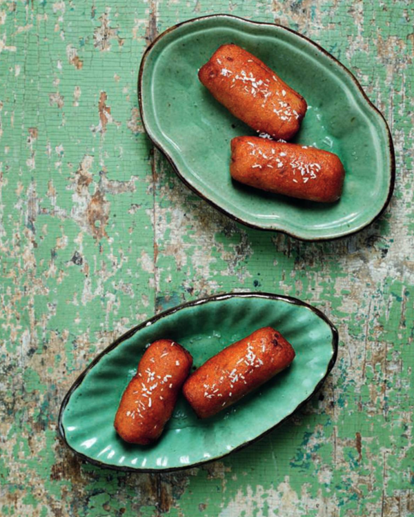 Sweet semolina dumplings in rose syrup (Chom chom)
