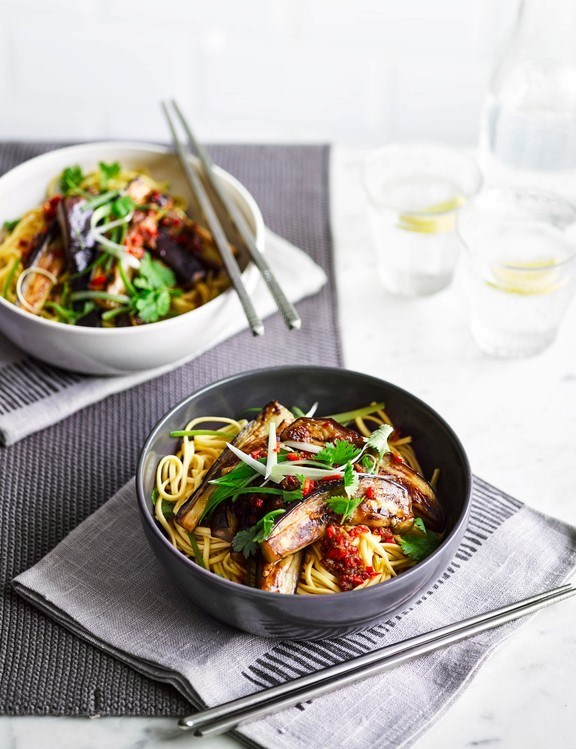 Sweet soy aubergine noodles