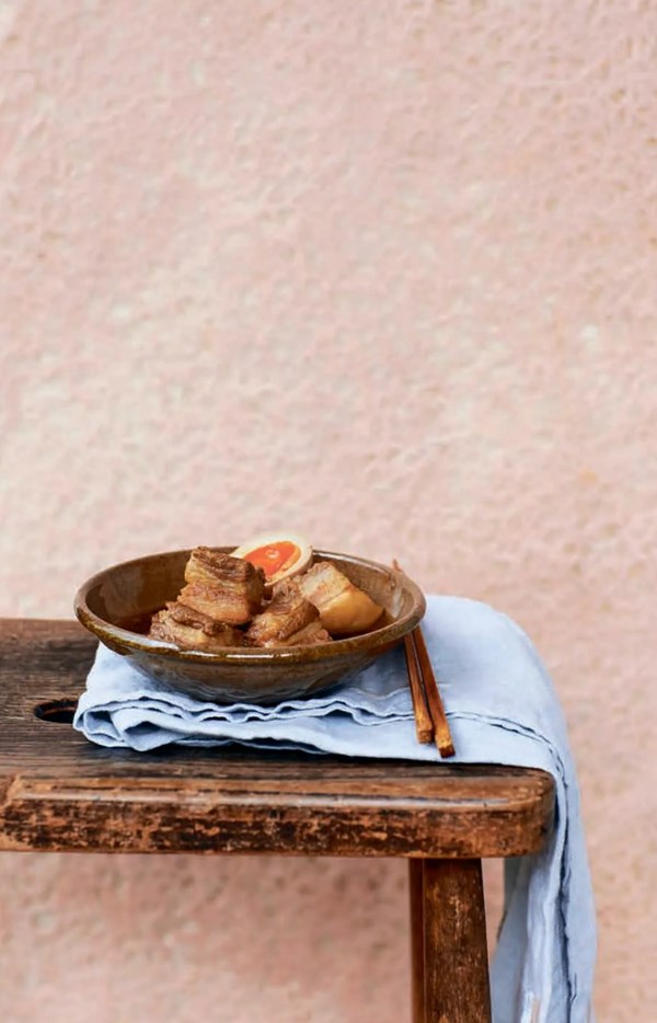 Sweet soy-simmered pork belly and egg
