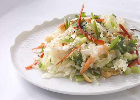 Sweet, tart, and spicy shrimp and cucumber salad
