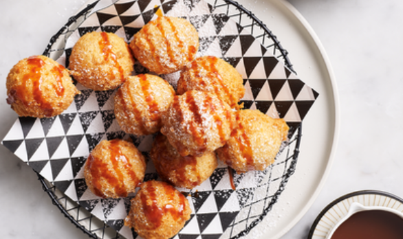 Sweet tofu doughnuts with yuzu salted caramel
