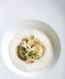 Sweetbread ravioli with mustard jus and vin jaune