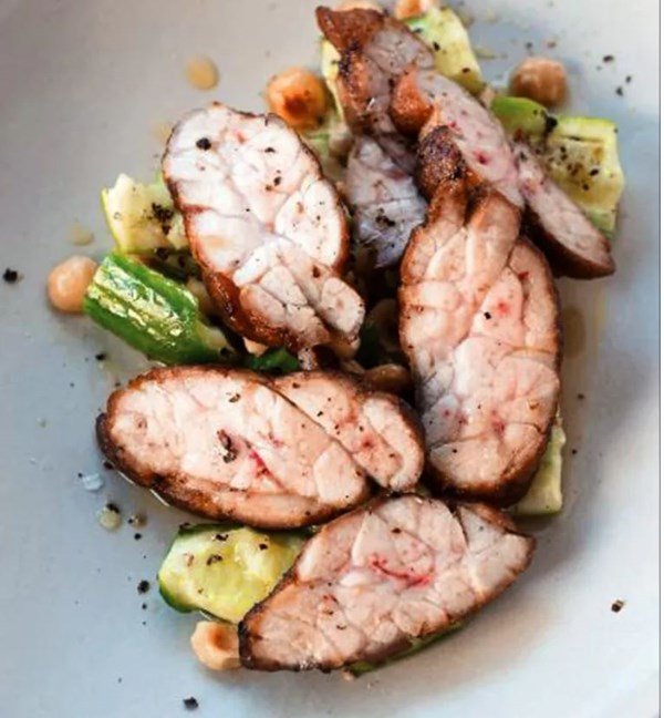 Sweetbreads, cucumbers & hazelnuts