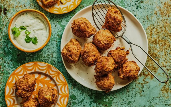 Sweetcorn and crab fritters with coriander and lime mayo