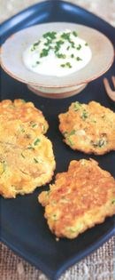 Sweetcorn and oyster fritters with sour cream and chives