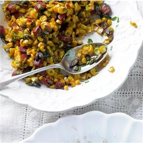 Sweetcorn, chorizo and toasted almond salad