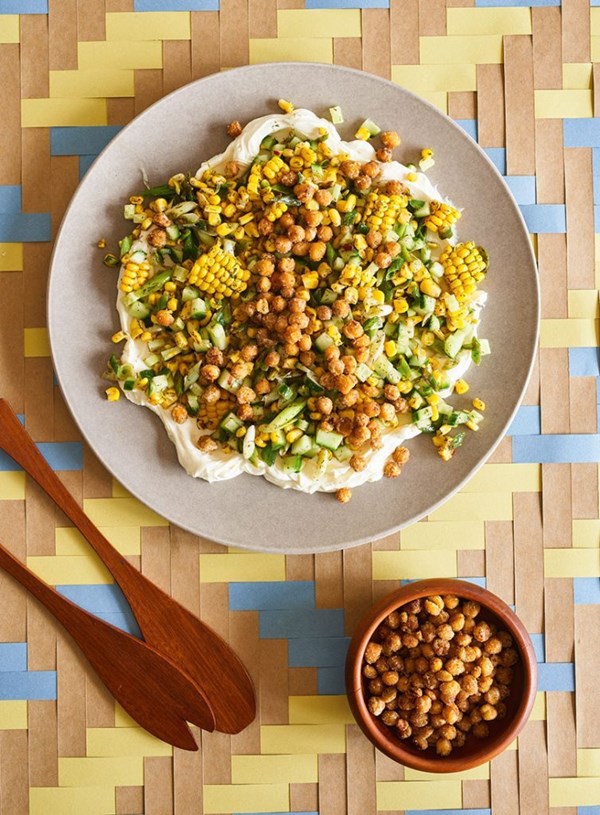 Sweetcorn, cucumber and chickpea salad