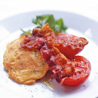 Sweetcorn fritters with watercress and crisp pancetta