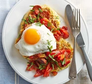 Sweetcorn pancakes with fried eggs