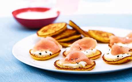 Sweetcorn recipes: Anne Rosenzweig's corn cakes with creme fraiche and smoked salmon