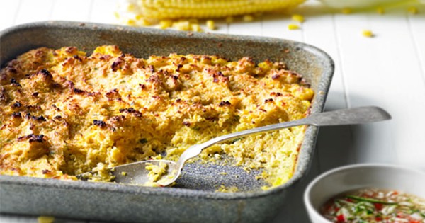 Sweetcorn spoon bread with cucumber relish