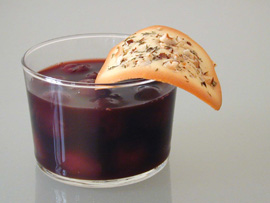 Swimming cherries, hazelnut rosemary tuiles [hazelnut rosemary tuiles]