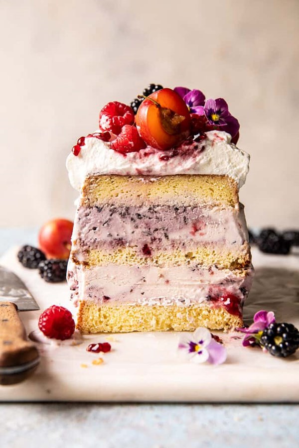 Swirled berry ice cream butter cake